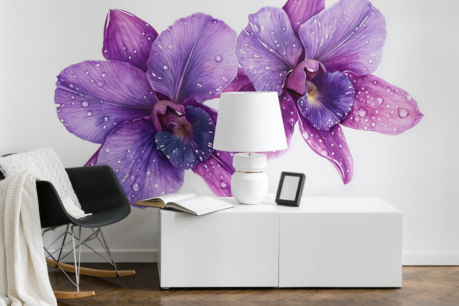 Fiori viola con gocce d'acqua Fiori viola con gocce d'acqua