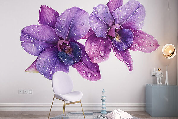 Fiori viola con gocce d'acqua Fiori viola con gocce d'acqua