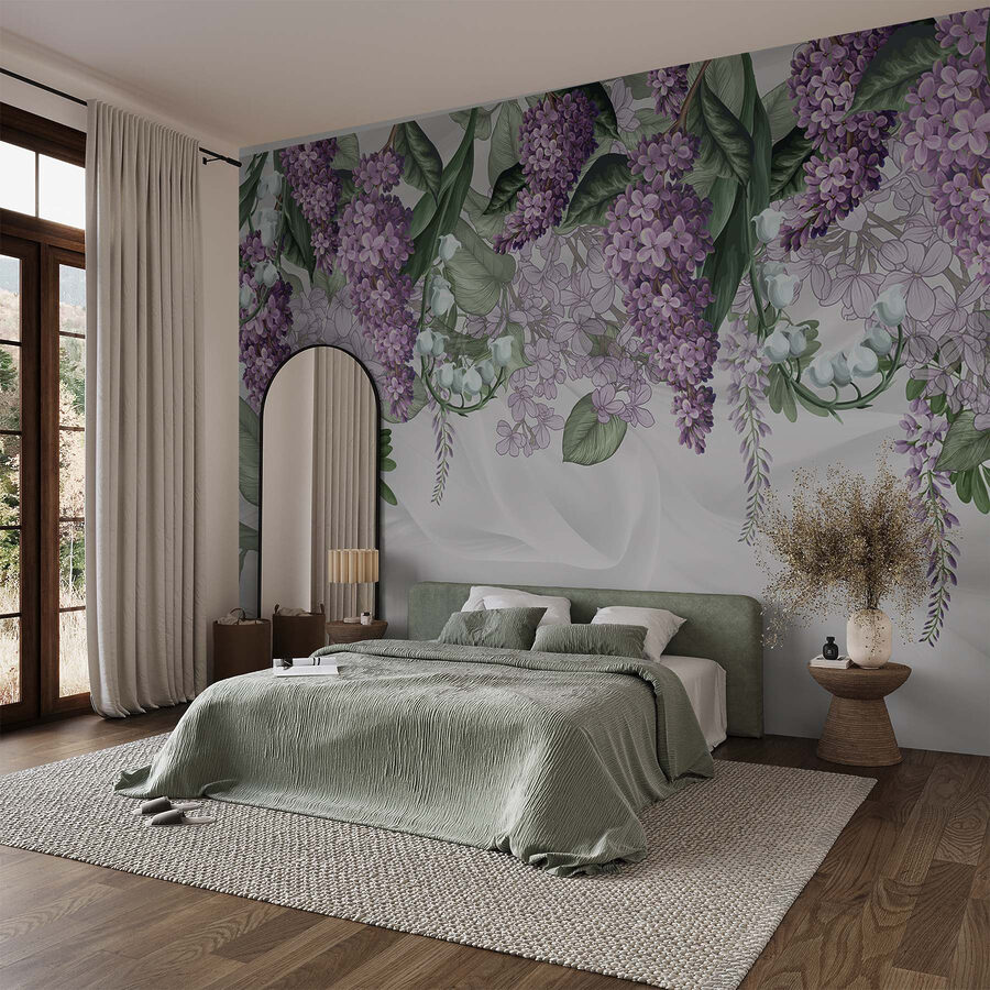 Fiori di lavanda su sfondo di tessuto morbido