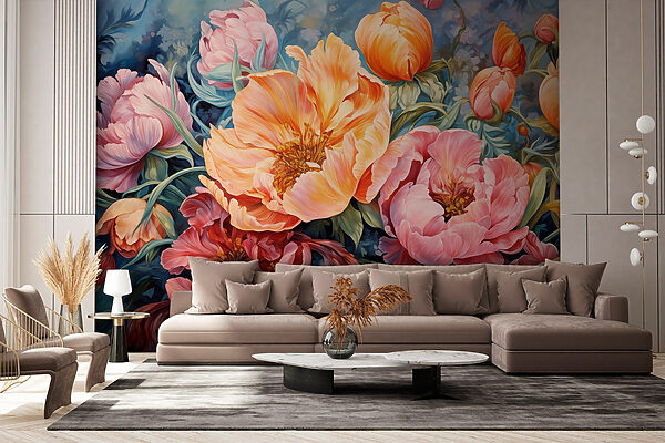 Pittura di fiori su sfondo blu Pittura di fiori su sfondo blu