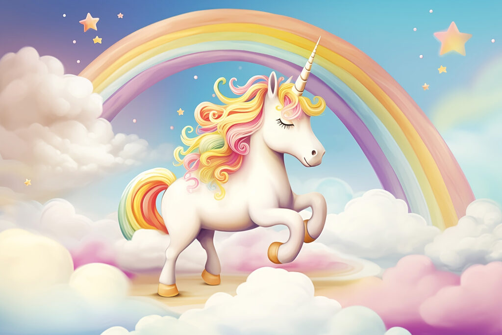 Unicorno con arcobaleno e nuvole Unicorno con arcobaleno e nuvole