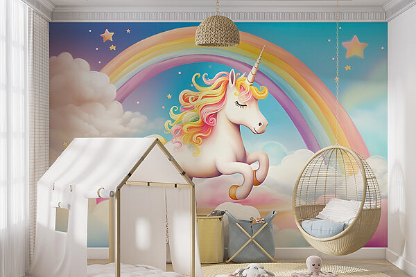 Unicorno con arcobaleno e nuvole Unicorno con arcobaleno e nuvole