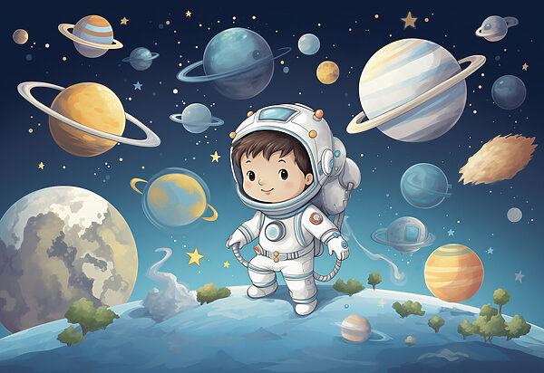 Cartone animato di un ragazzo in tuta spaziale Cartone animato di un ragazzo in tuta spaziale