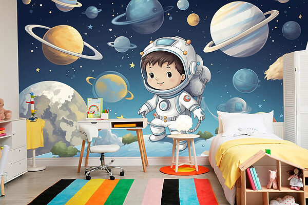 Cartone animato di un ragazzo in tuta spaziale Cartone animato di un ragazzo in tuta spaziale