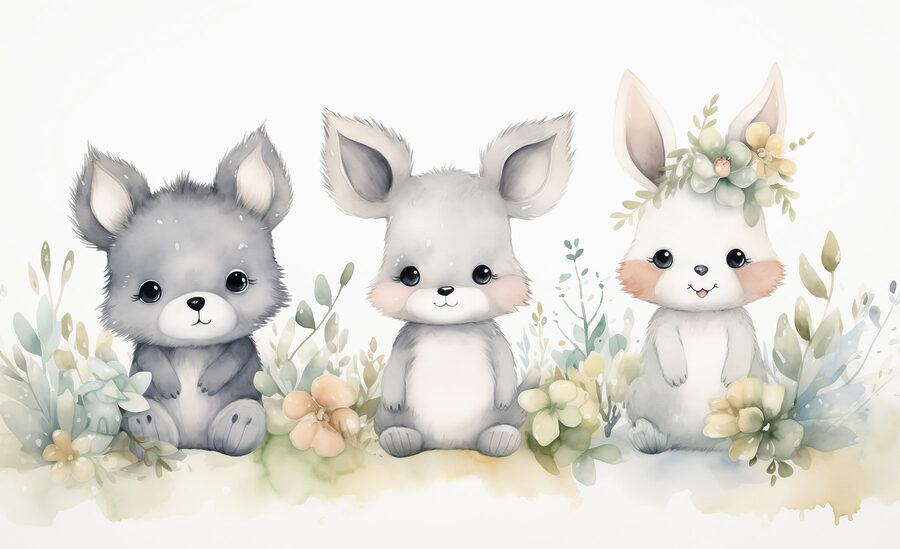 Gruppo di animali con fiori