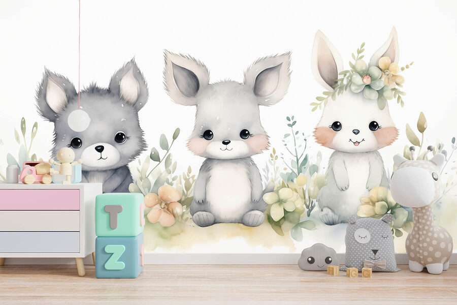 Gruppo di animali con fiori