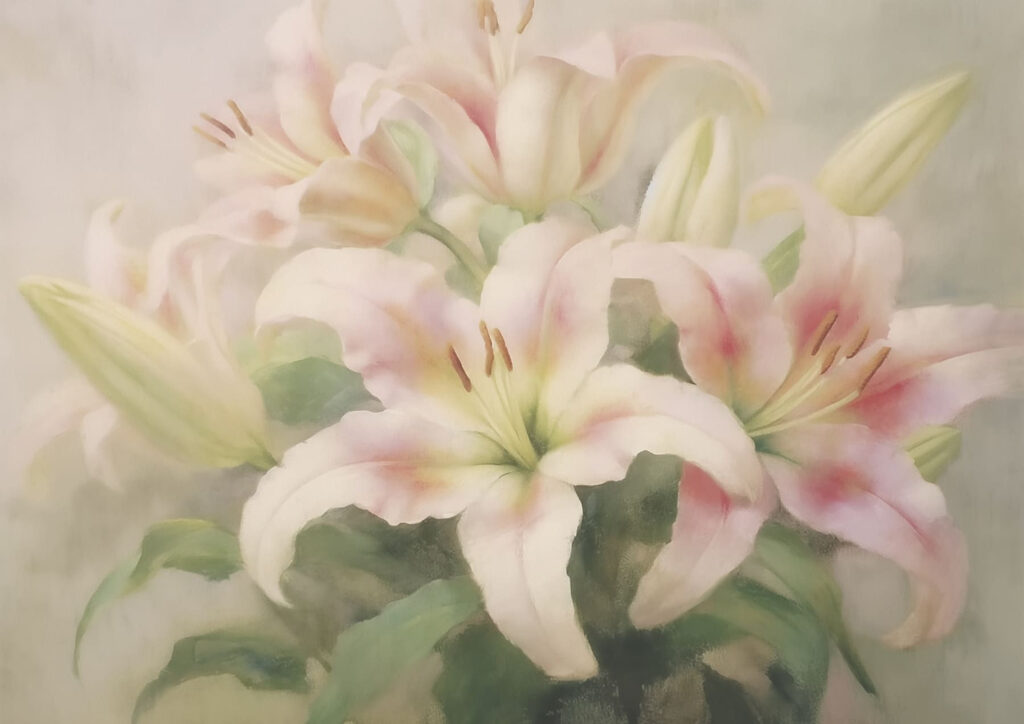 Pittura di un gruppo di fiori rosa Pittura di un gruppo di fiori rosa