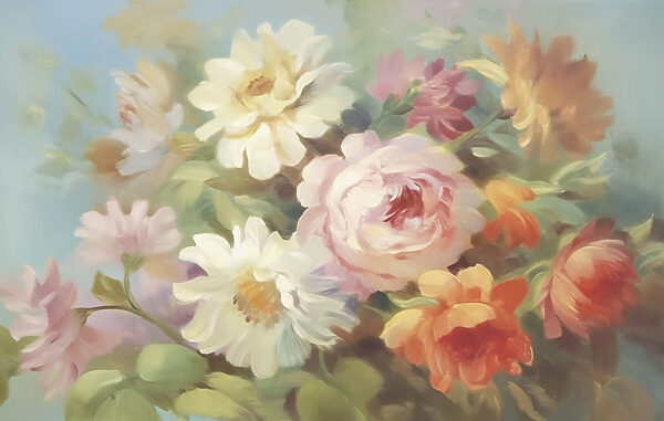 Pittura di fiori su sfondo blu Pittura di fiori su sfondo blu