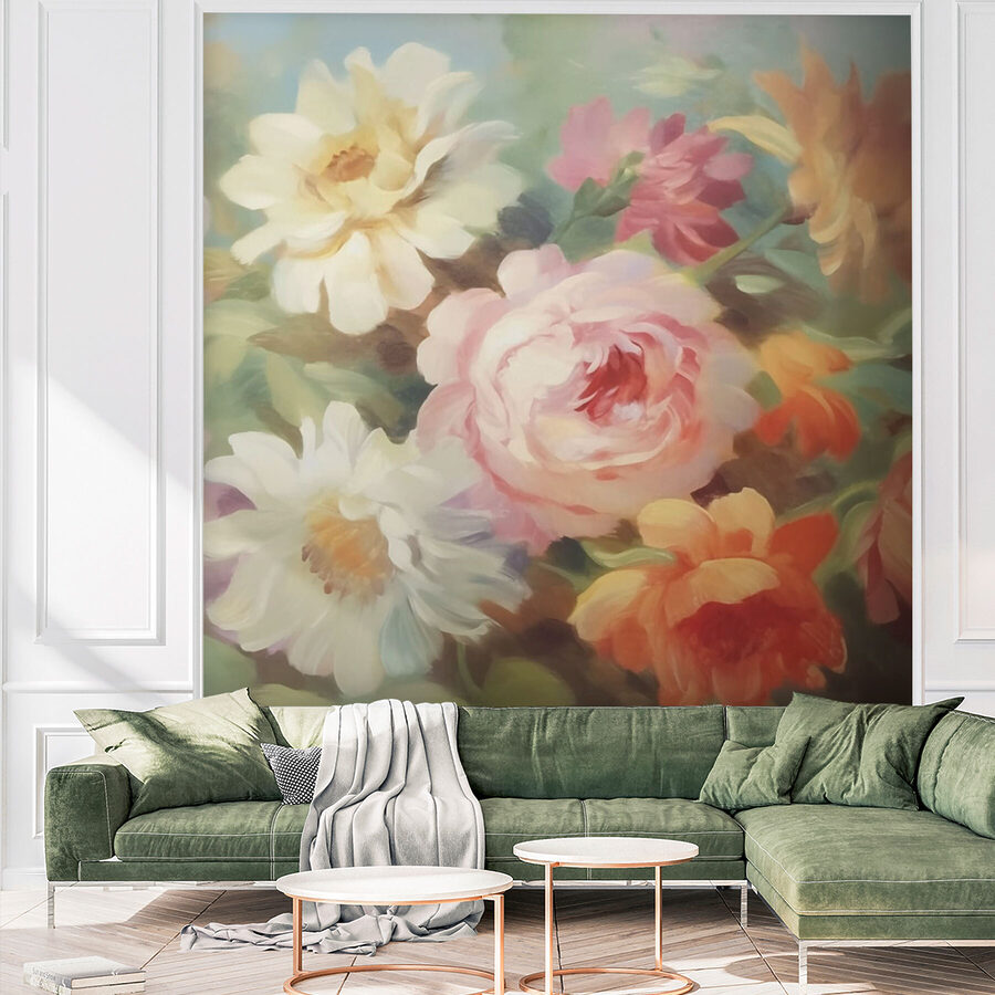 Pittura di fiori su sfondo blu Pittura di fiori su sfondo blu