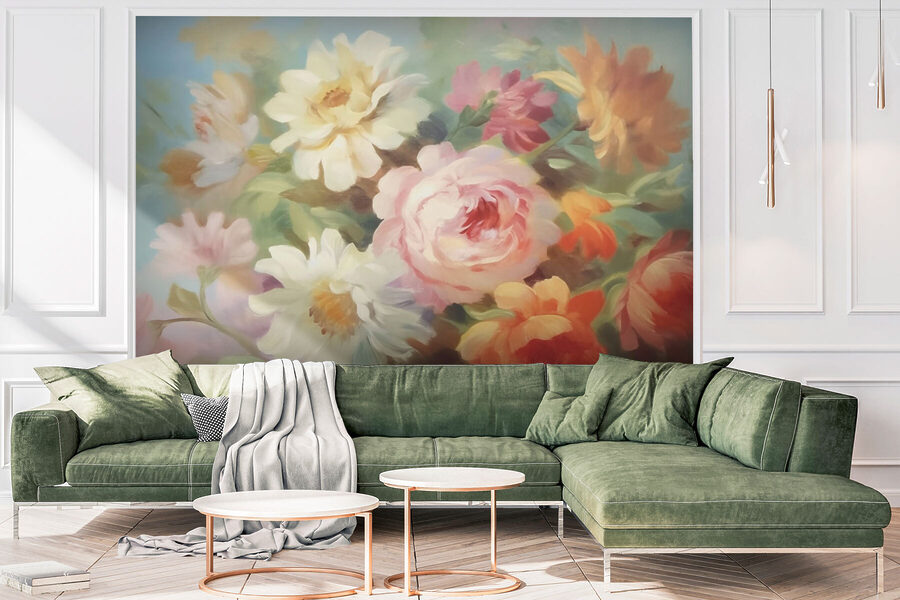 Pittura di fiori su sfondo blu Pittura di fiori su sfondo blu