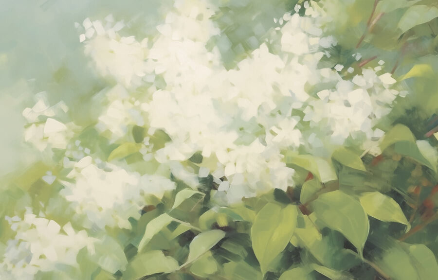 Fiori in mezzo a foglie verdi e rigogliose