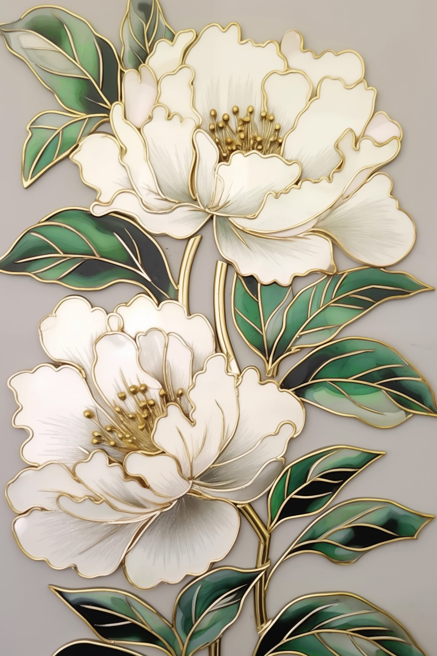 Elegant blooms framed by lush leaves Elegant blooms framed by lush leaves