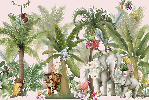 Carta da parati con animali e alberi Carta da parati con animali e alberi
