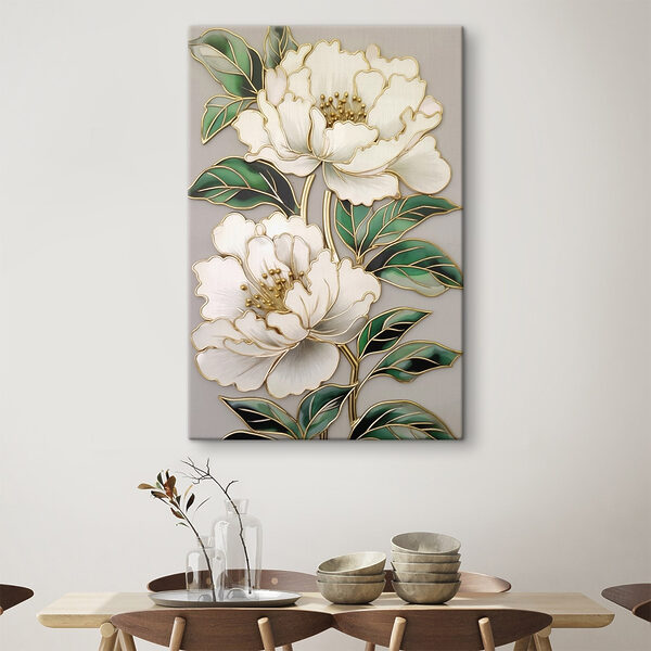 Elegant blooms framed by lush leaves Elegant blooms framed by lush leaves