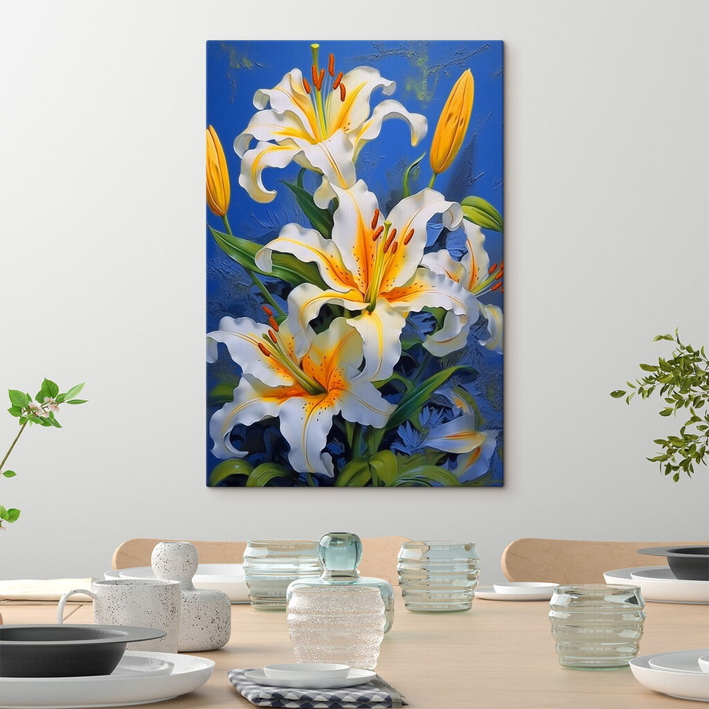 Vibrant lilies against a blue background Vibrant lilies against a blue background