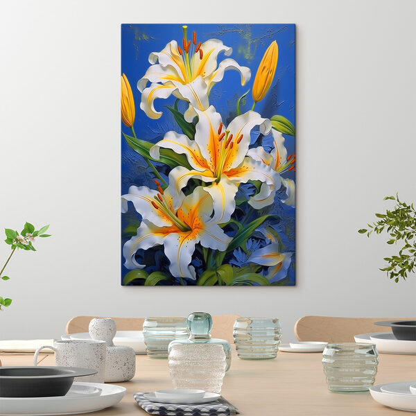 Vibrant lilies against a blue background Vibrant lilies against a blue background