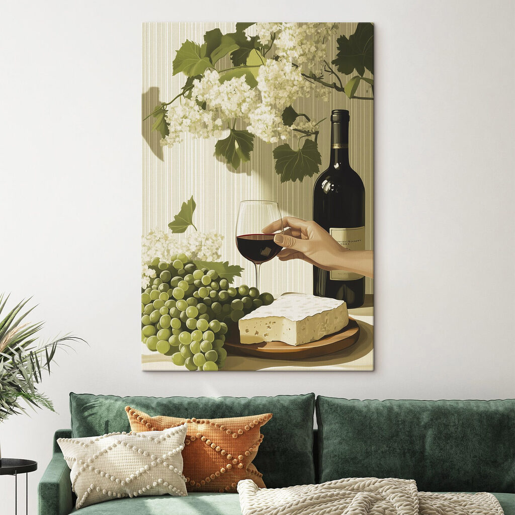 Hand holding a glass of wine next to a bottle of wine