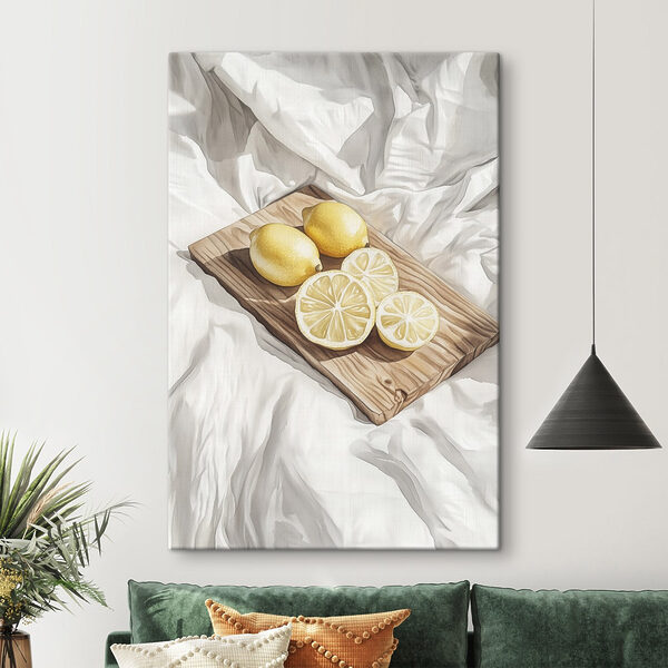 Quadri Quadri Limoni e fette su un tagliere di legno (COD: s43064)