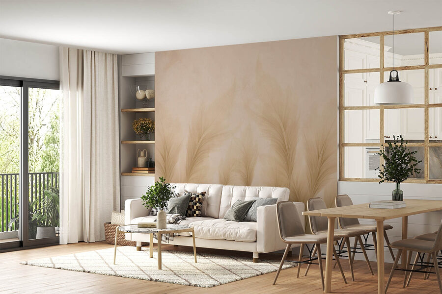Gruppo di piume su sfondo beige