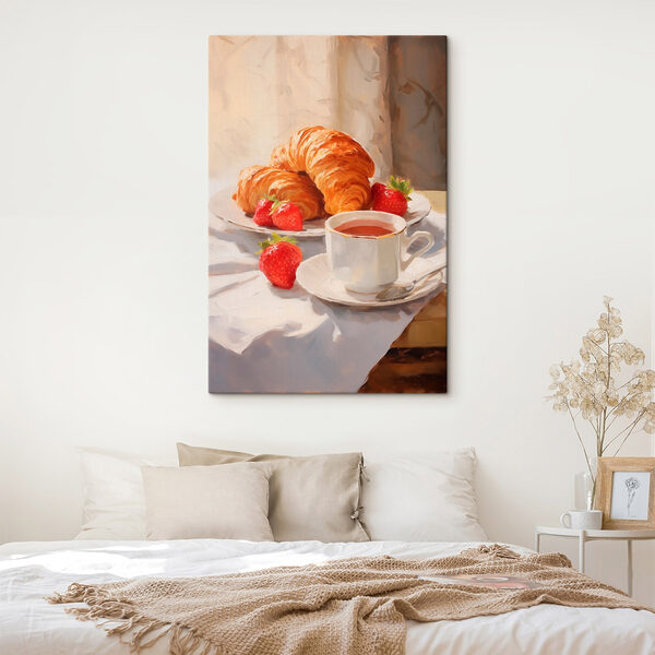 Quadri Quadri Croissant e fragole su un piatto (COD: s43139)