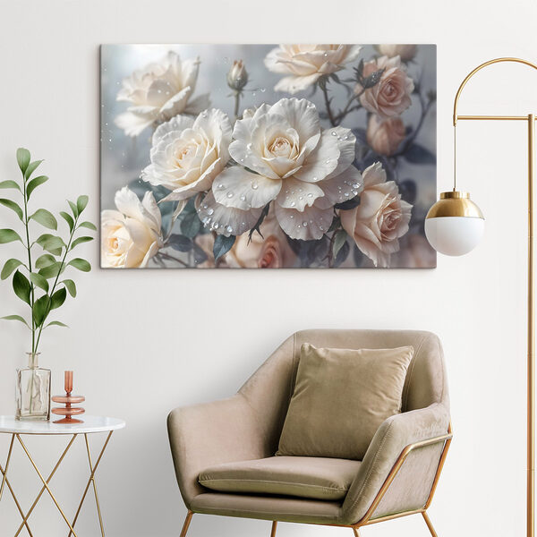 Quadri Quadri Mazzo di rose bianche con gocce d'acqua (COD: s43163)