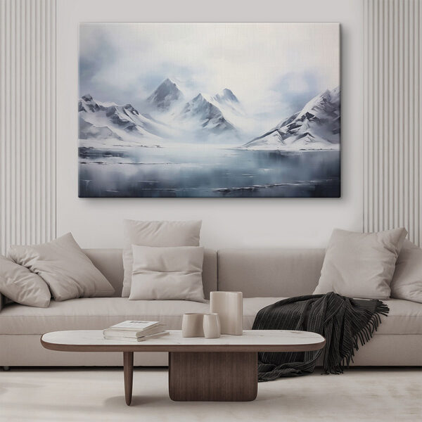 Quadri Quadri Una catena montuosa innevata e uno specchio d'acqua (COD: s43174)