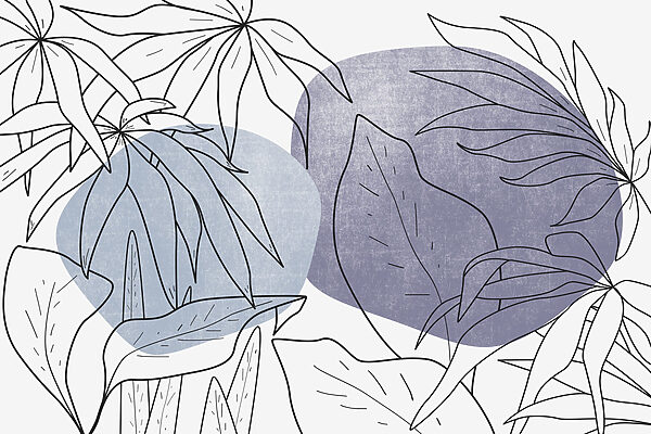 Disegno di foglie e di un cerchio blu Disegno di foglie e di un cerchio blu