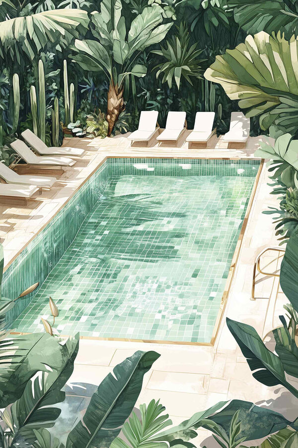 Pool with chairs and trees