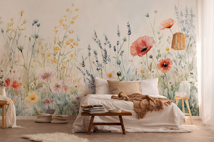 Carta da parati Pittura di fiori in un campo