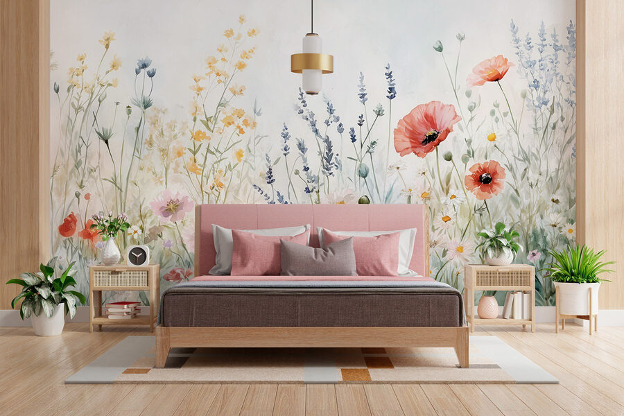 Carta da parati Pittura di fiori in un campo - immagine 2