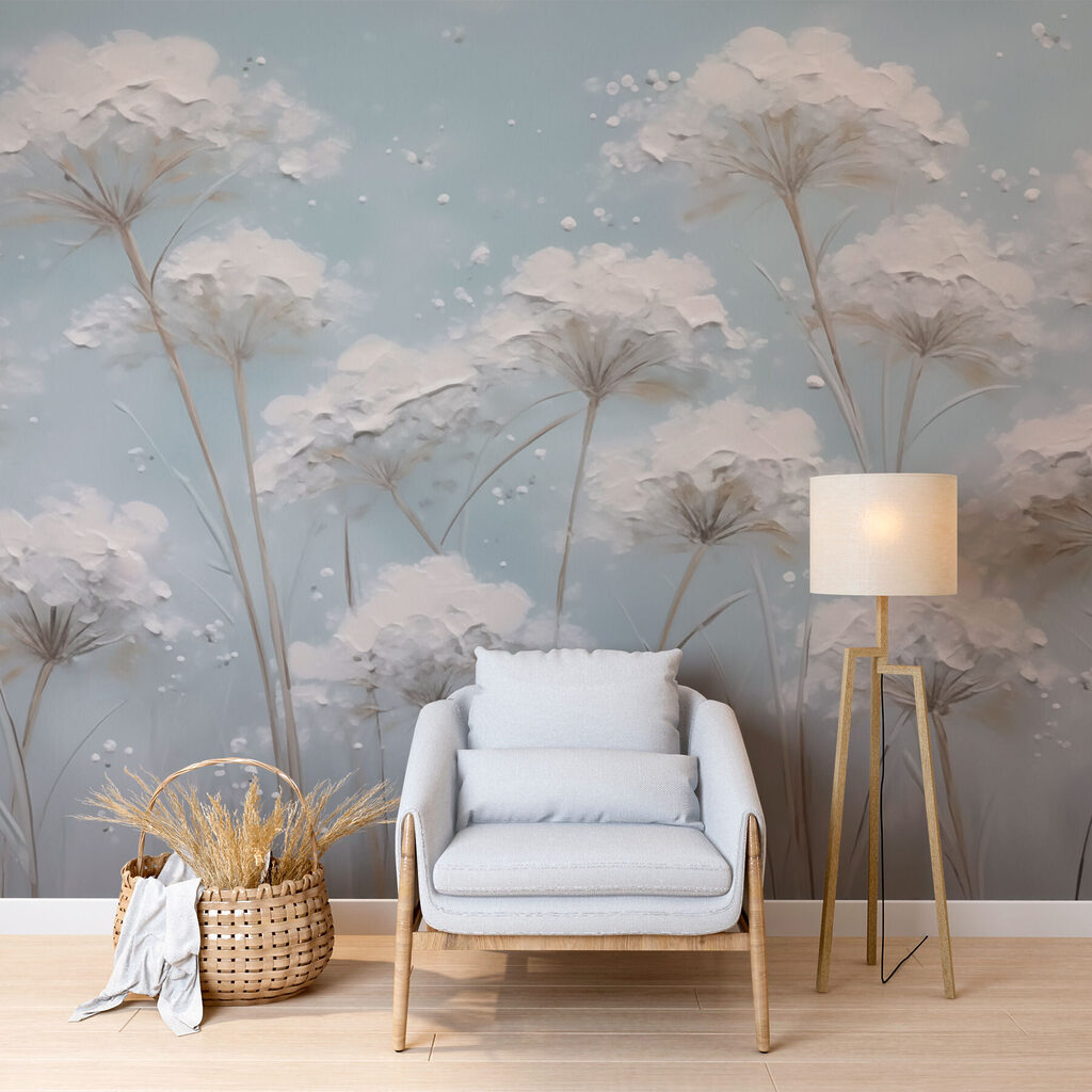 Painting of flowers on a blue background