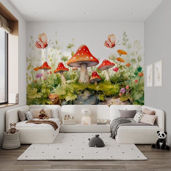 Pittura di funghi e farfalle Pittura di funghi e farfalle