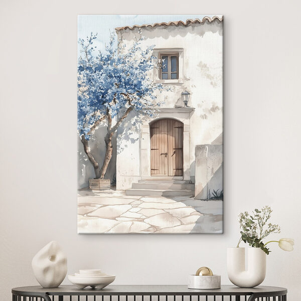 Quadri Quadri Acquerello raffigurante una casa con un albero e una porta (COD: s43178)