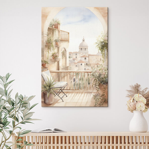 Quadri Acquerello raffigurante un balcone con vista sulla città (COD: s43180) Quadri Quadri Acquerello raffigurante un balcone con vista sulla città (COD: s43180)