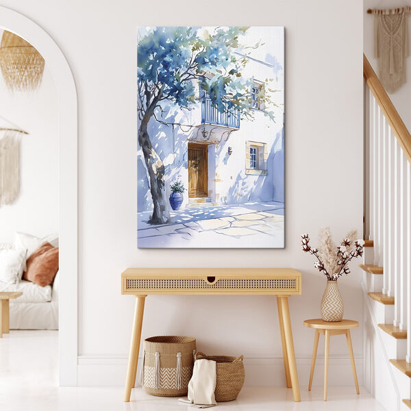 Quadri Quadri Acquerello raffigurante un edificio con un albero e un balcone (COD: s43182)