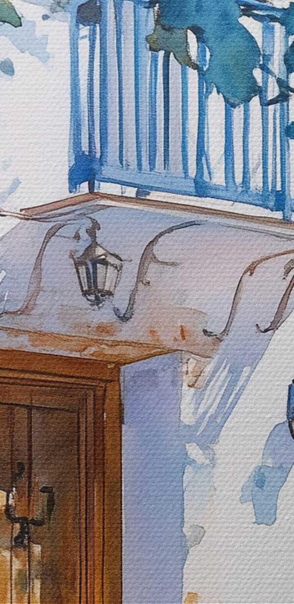 Watercolor of a building with a tree and a balcony Watercolor of a building with a tree and a balcony