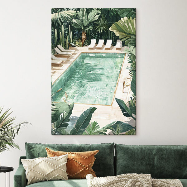 Quadri Quadri Piscina con sedie e alberi (COD: s43189)