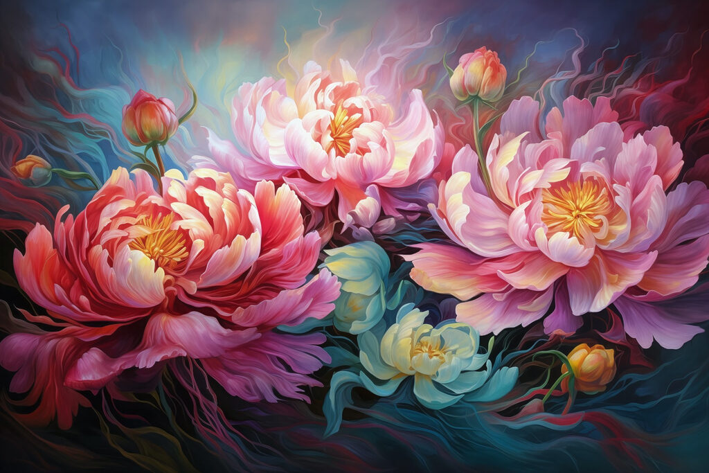 Pittura di fiori su sfondo blu Pittura di fiori su sfondo blu