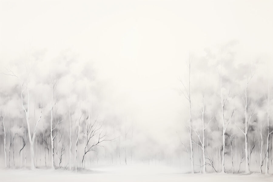 Gruppo di alberi in una foresta innevata