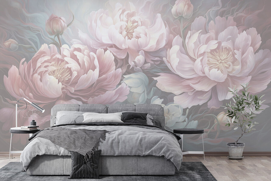 Pittura di fiori su sfondo grigio Pittura di fiori su sfondo grigio