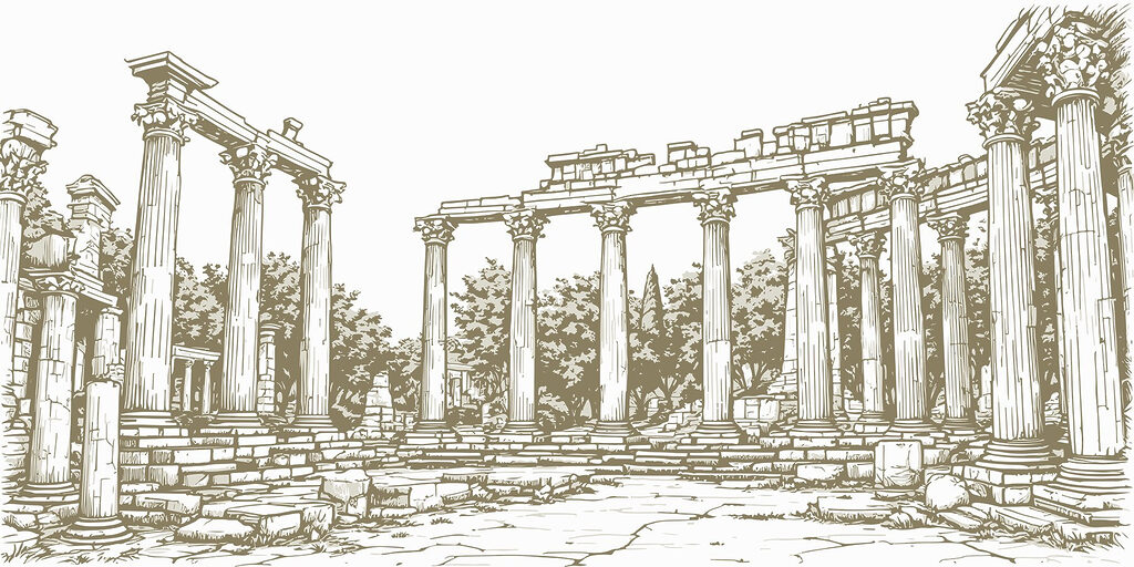 Disegno di una struttura in pietra con colonne Disegno di una struttura in pietra con colonne
