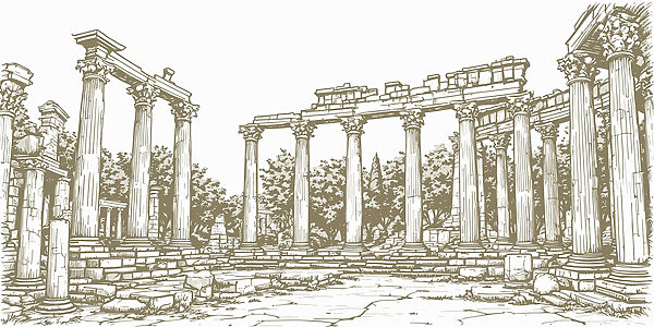 Disegno di una struttura in pietra con colonne Disegno di una struttura in pietra con colonne