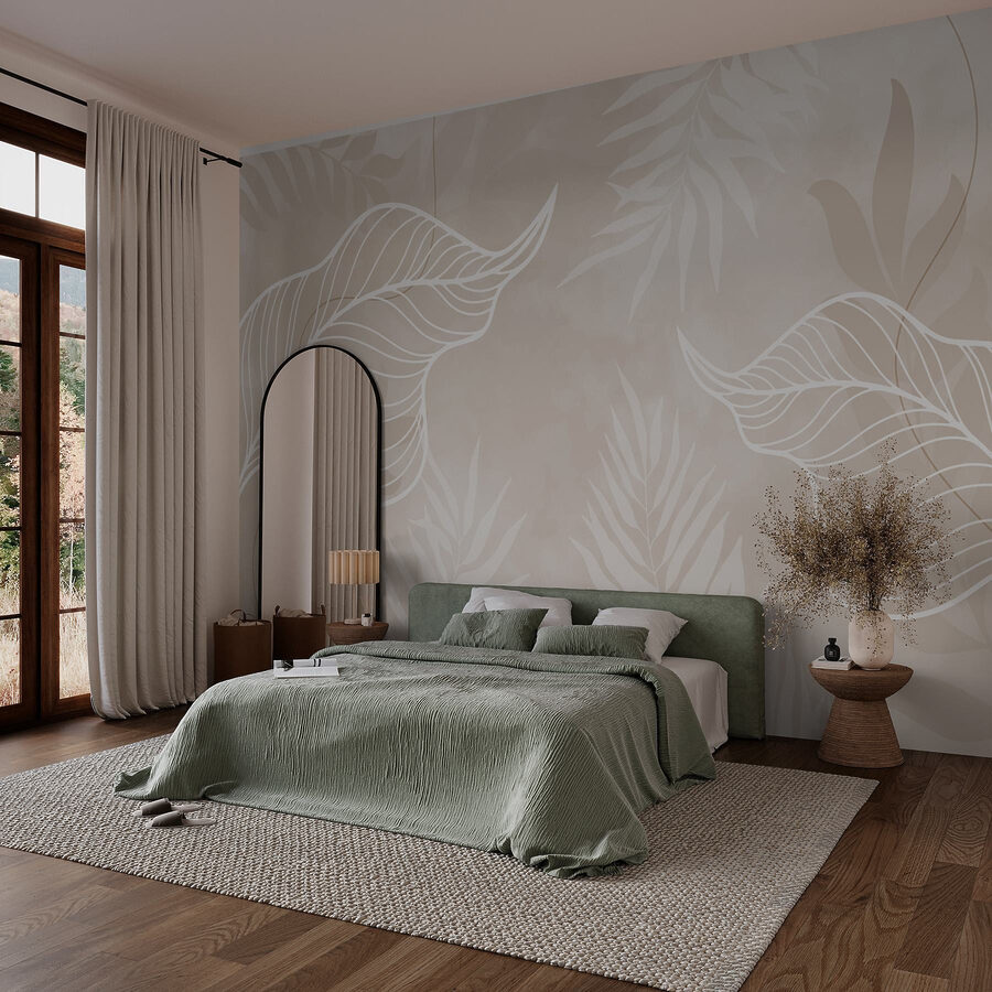 Foglie bianche su sfondo beige