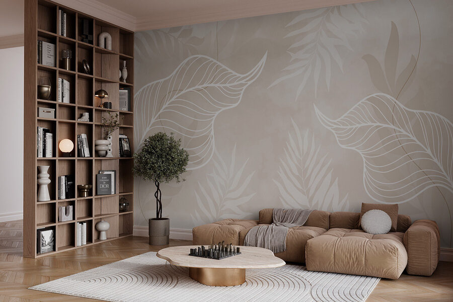 Foglie bianche su sfondo beige