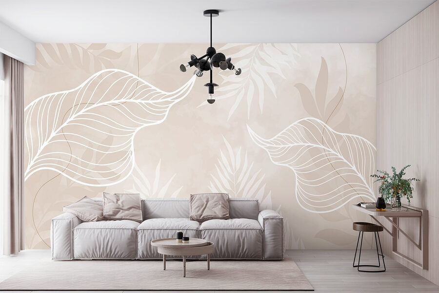 Foglie bianche su sfondo beige