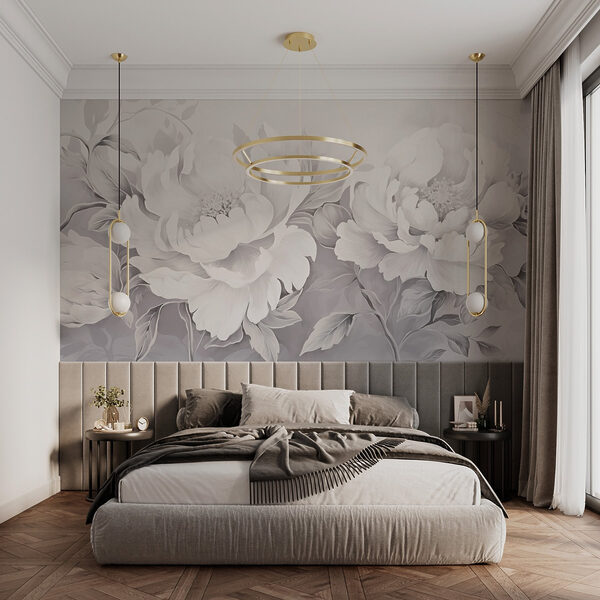 Elegante composizione floreale bianca su tela Elegante composizione floreale bianca su tela