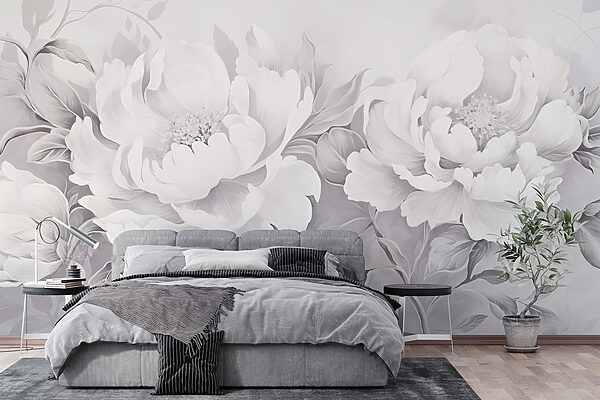 Elegante composizione floreale bianca su tela Elegante composizione floreale bianca su tela