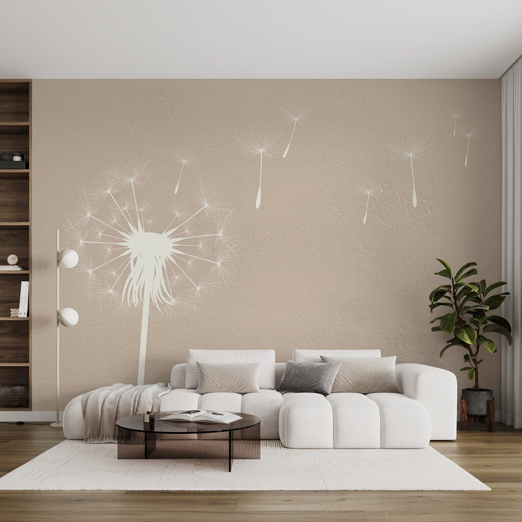 Dandelion seeds flying in the air