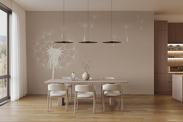 Dandelion seeds flying in the air