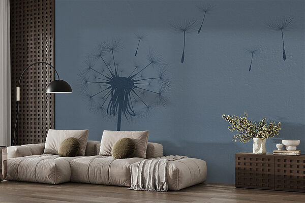 Dandelion seeds flying in the air